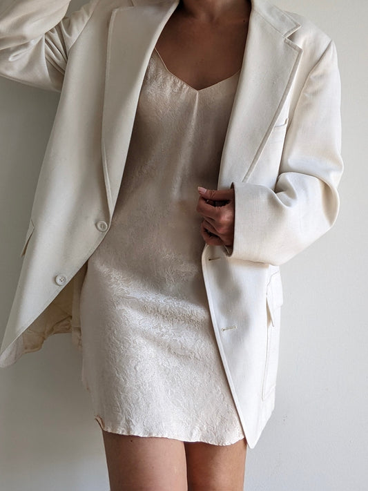 Vintage Cream Printed Silk Slip Dress