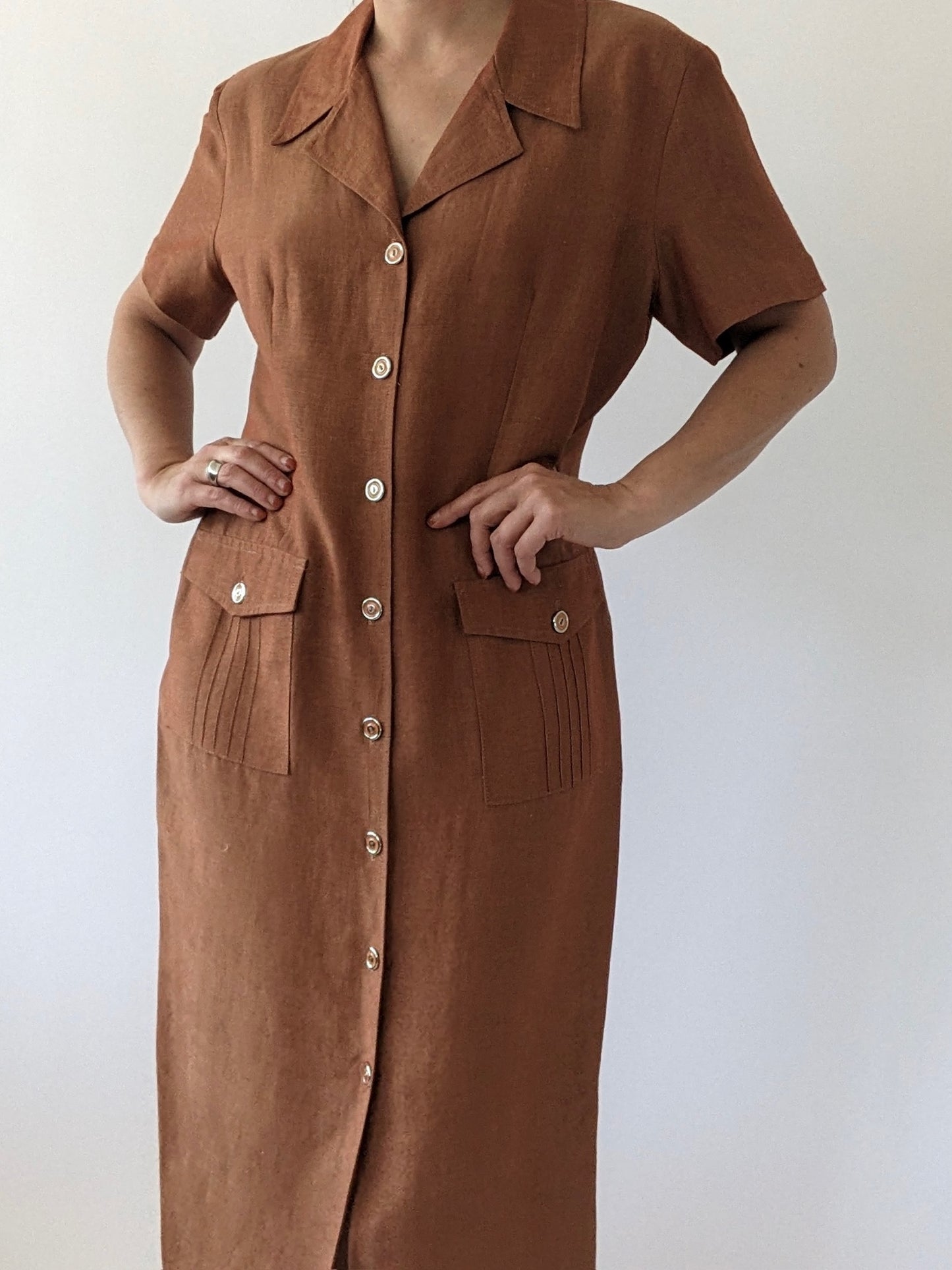 Vintage Rust Woven Linen Dress