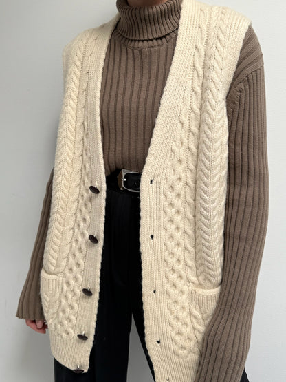 Classic Vintage Cream Fisherman Wool Sweater Vest