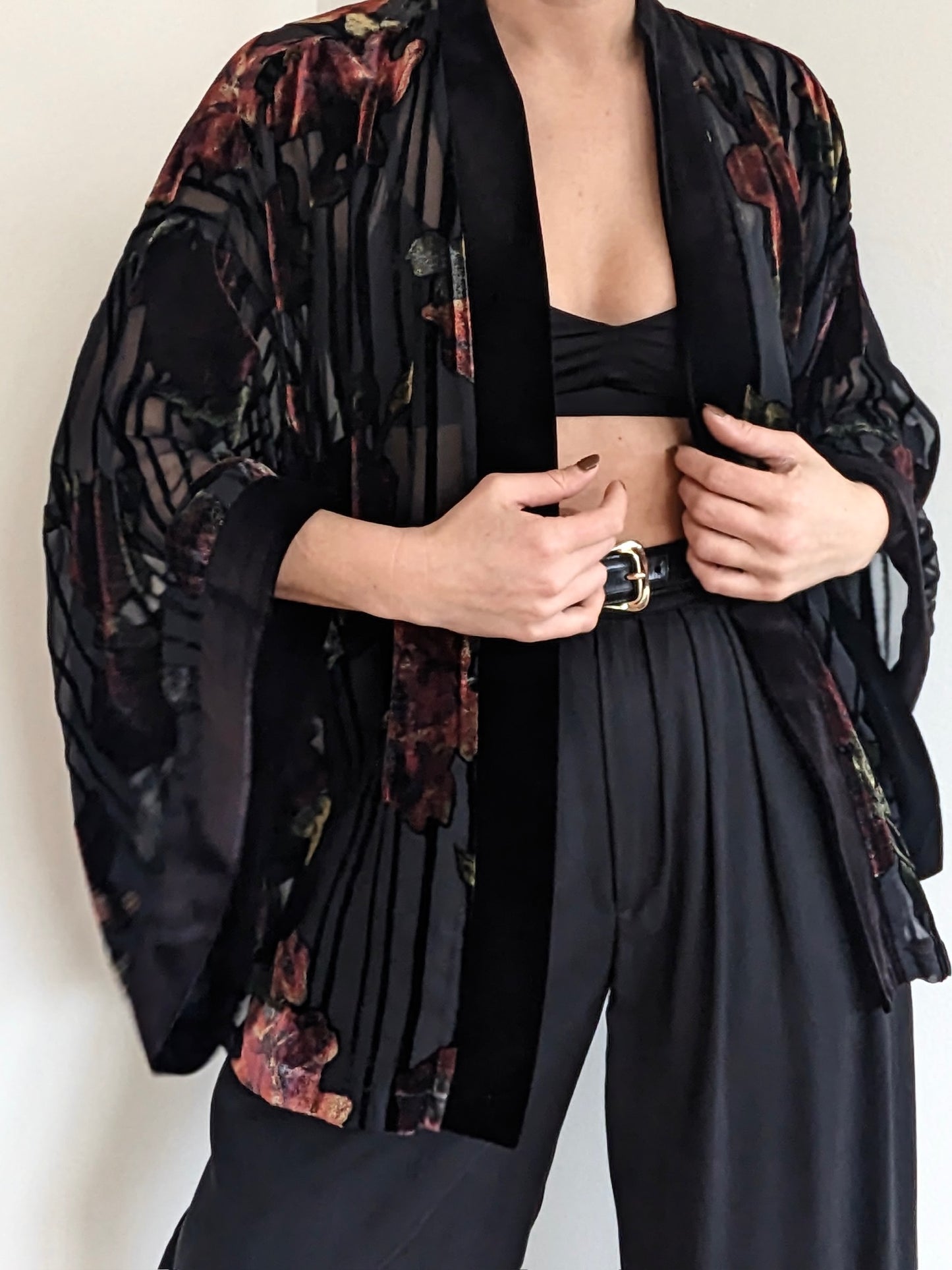 Vintage Sheer & Floral Velvet Kimono Jacket
