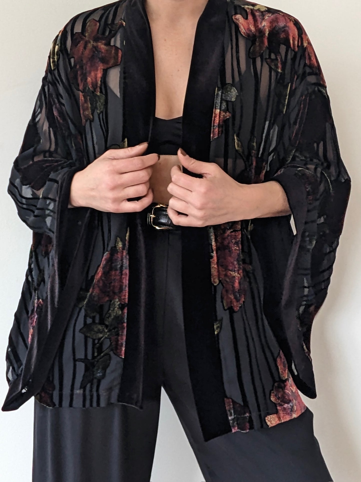Vintage Sheer & Floral Velvet Kimono Jacket