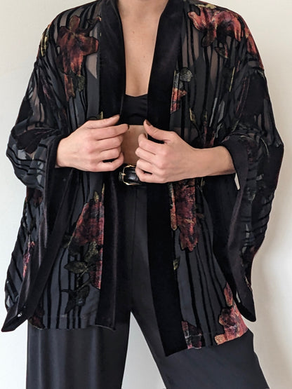 Vintage Sheer & Floral Velvet Kimono Jacket