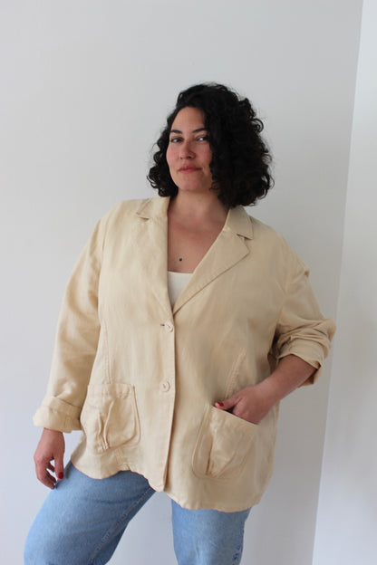 Vintage Butter Linen Herringbone Jacket