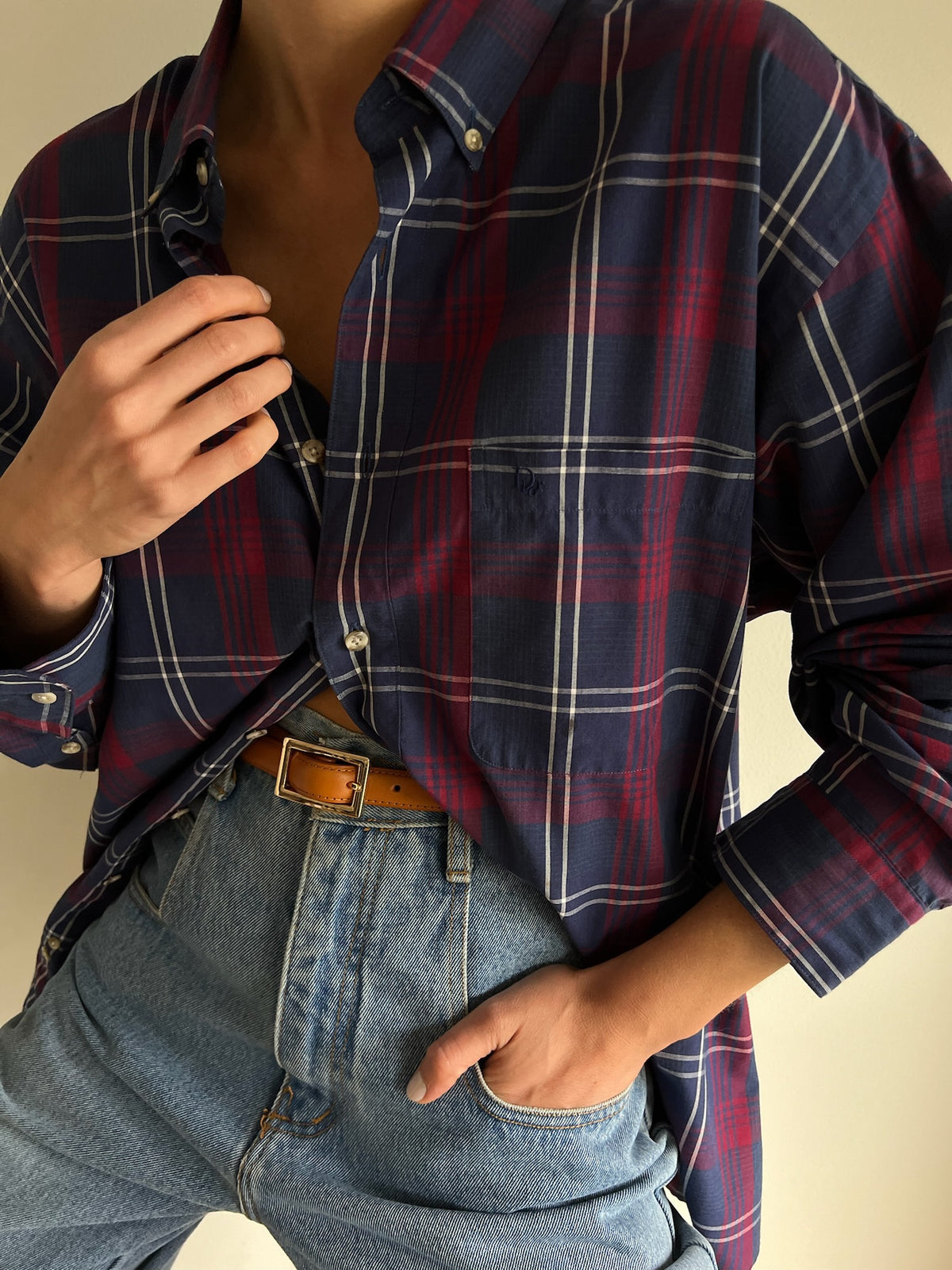 Vintage Embroidered Christian Dior Plaid Shirt