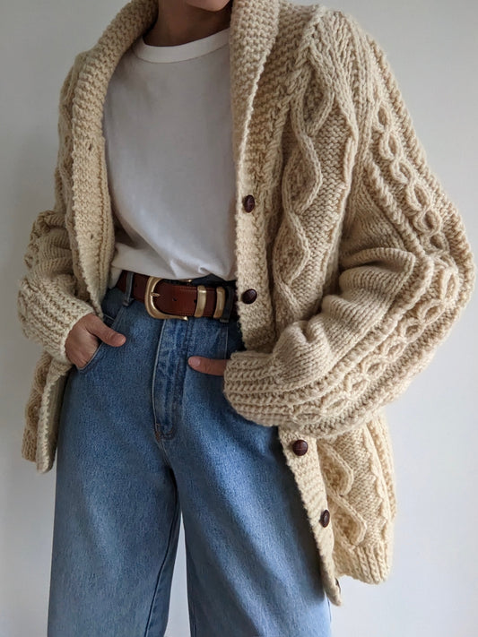 Vintage Handknit Fisherman Wool Cardigan