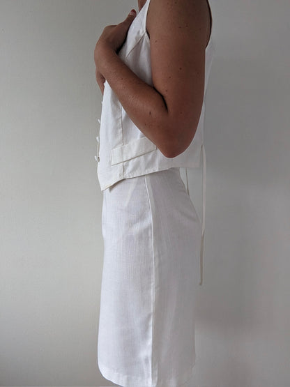 Lovely Vintage Ivory Linen Vest & Skirt Set