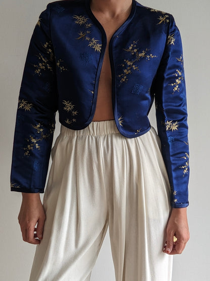 Beautiful Vintage Midnight Silk Embroidered Bolero
