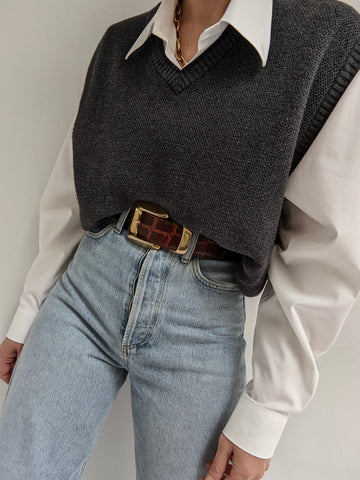 Vintage Charcoal Cotton Sweater Vest