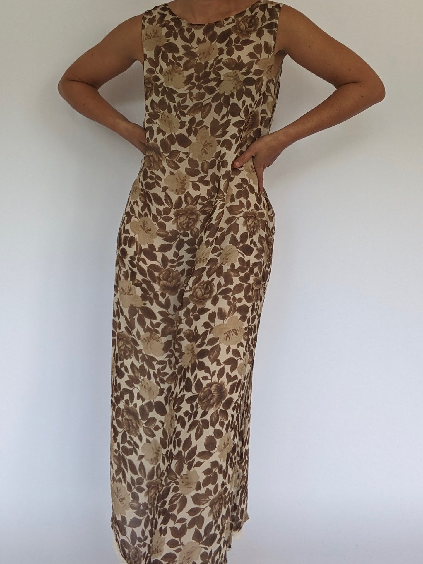 Vintage Sleeveless Floral Silk Dress