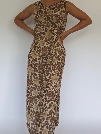 Vintage Sleeveless Floral Silk Dress