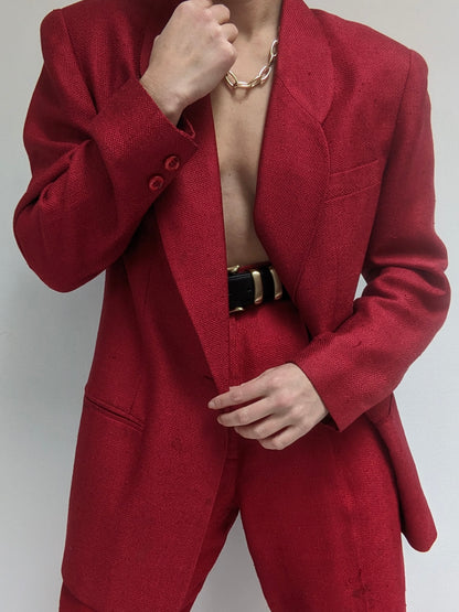 Stunning Vintage Crimson Woven Silk Suit