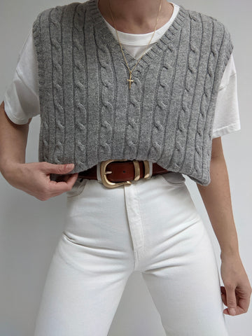 Vintage Grey Cable Knit Lambswool Sweater Vest