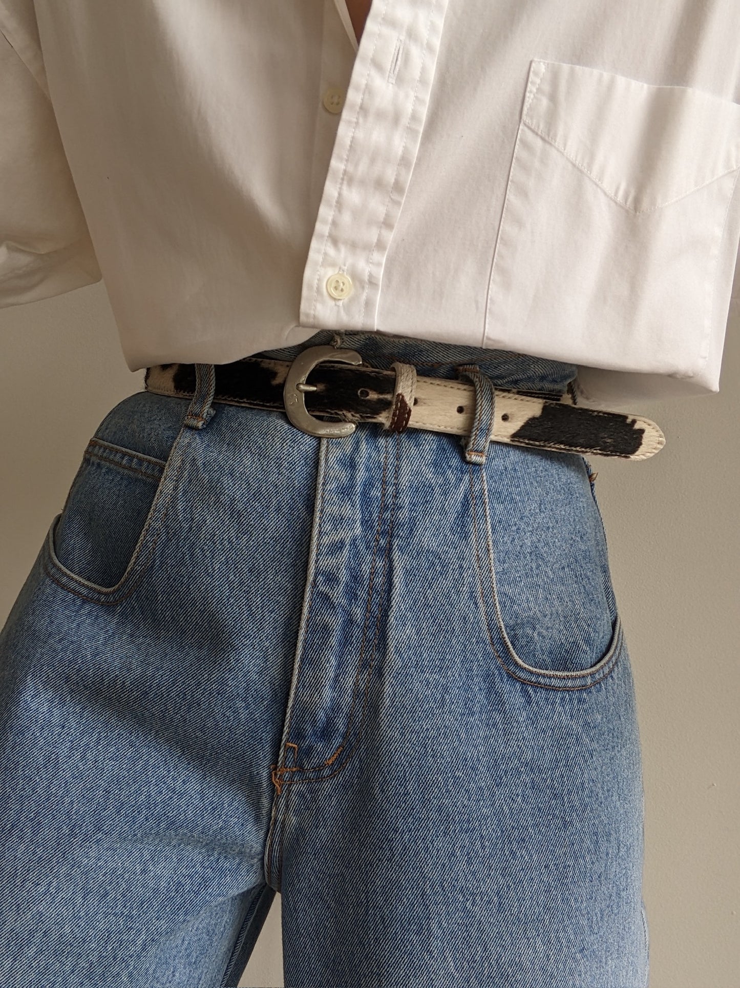 Vintage Printed Calf Hair Leather Belt