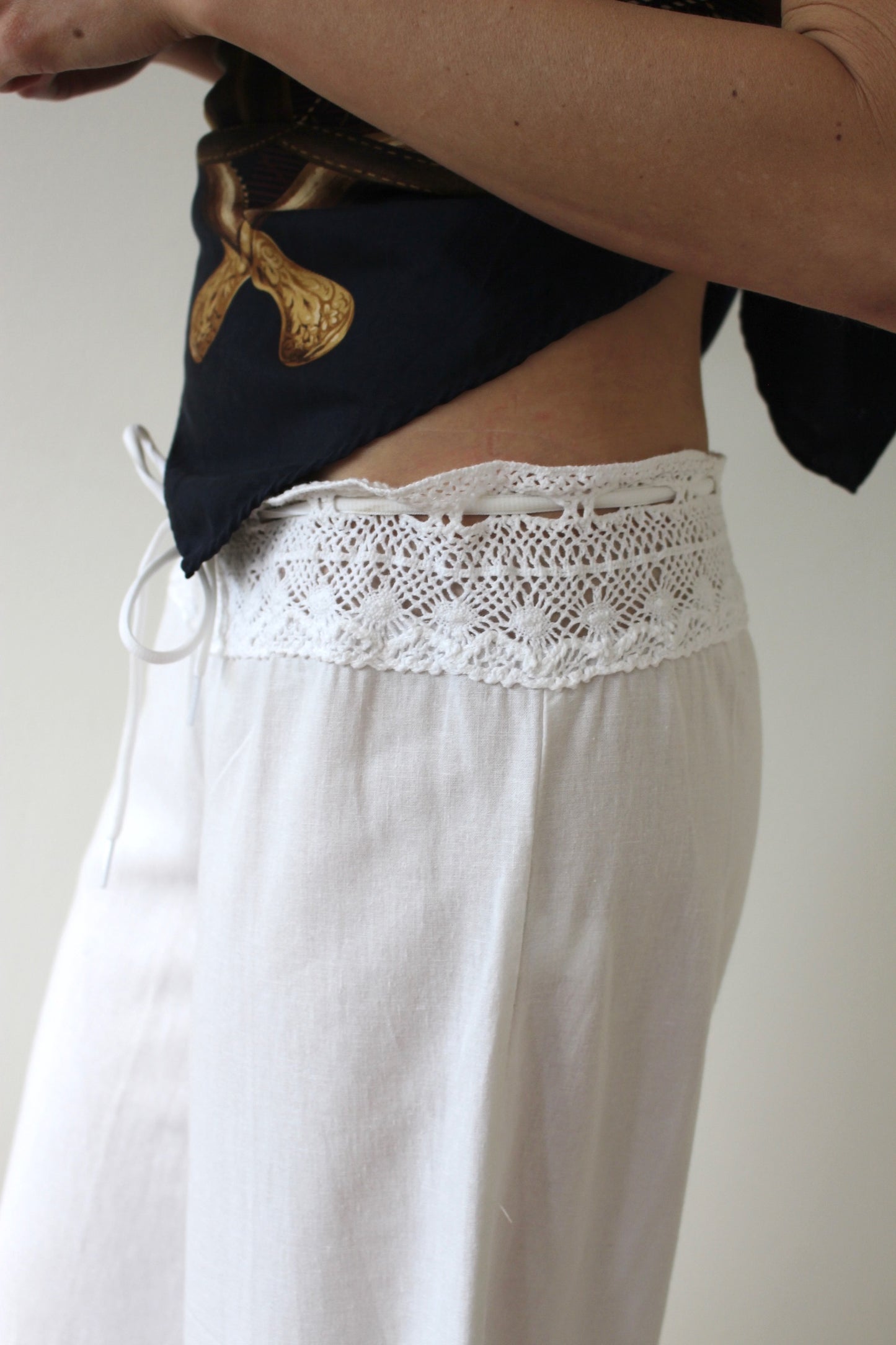 Vintage Ivory Linen & Crochet Culottes