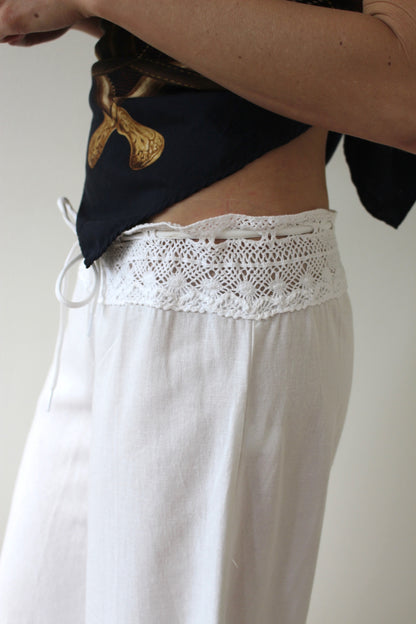 Vintage Ivory Linen & Crochet Culottes