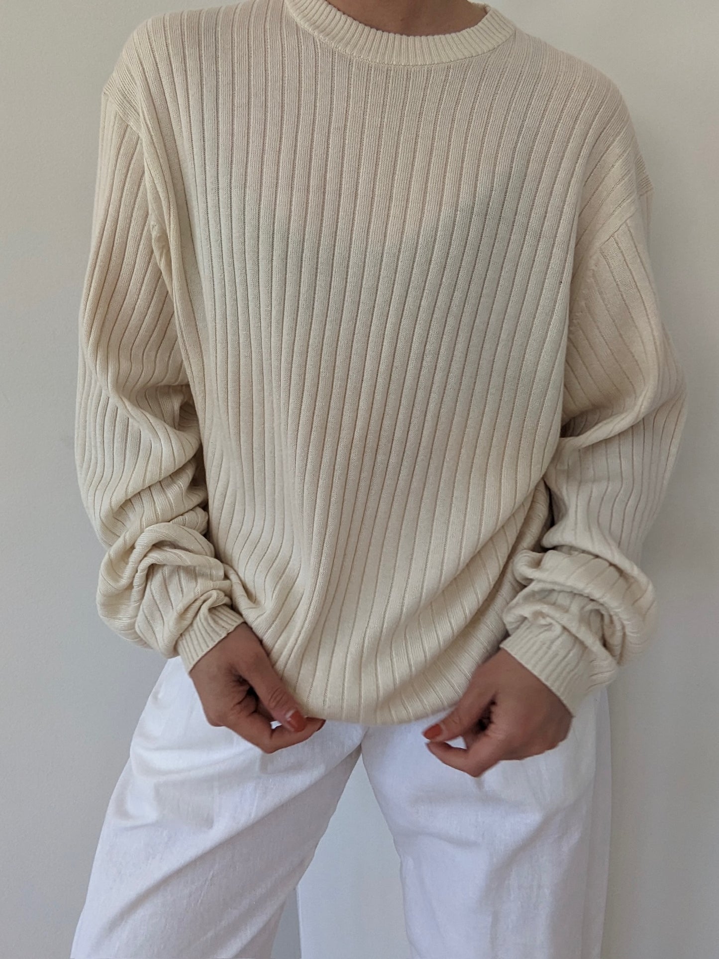 Vintage Cream Silk & Cashmere Ribbed Pullover