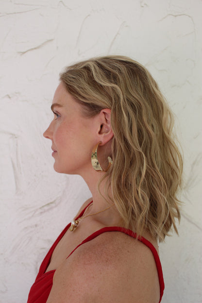 Statement Vintage Gold Hammered Hoop Earrings