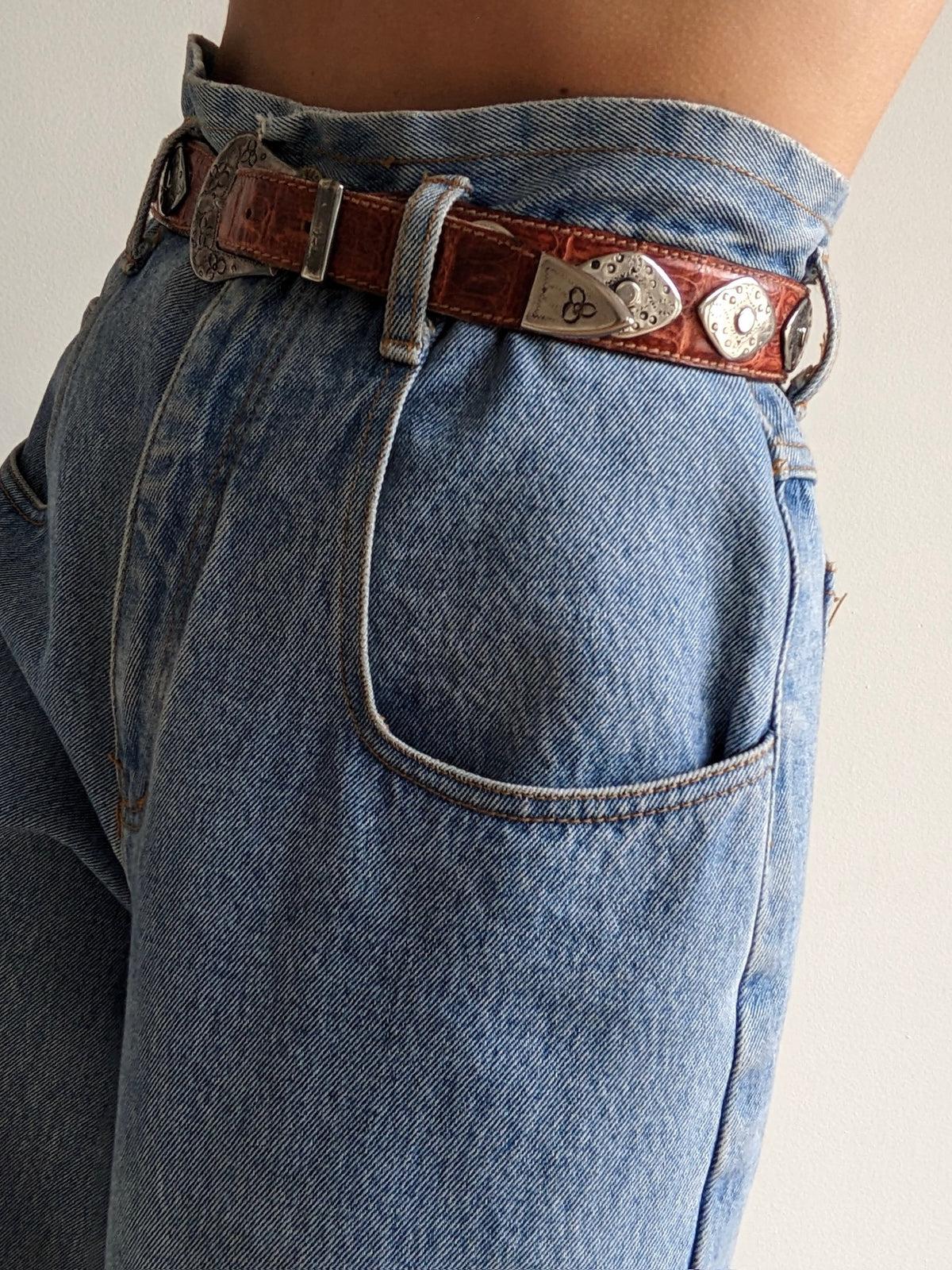 Amazing Vintage Silver-Embellished Western Leather Belt
