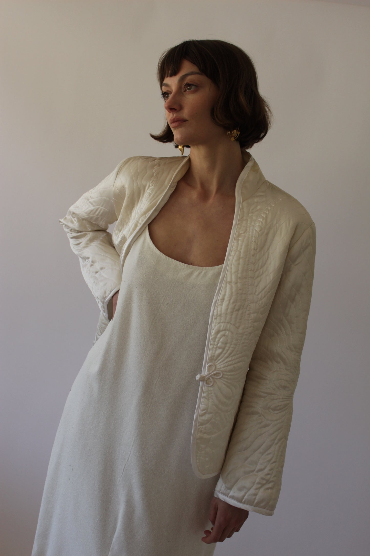 Stunning Vintage Pearl Quilted Silk Jacket