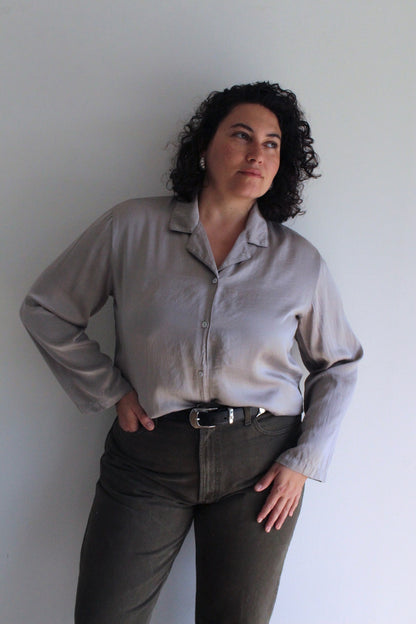 Vintage Slate Silk Charmeuse Blouse