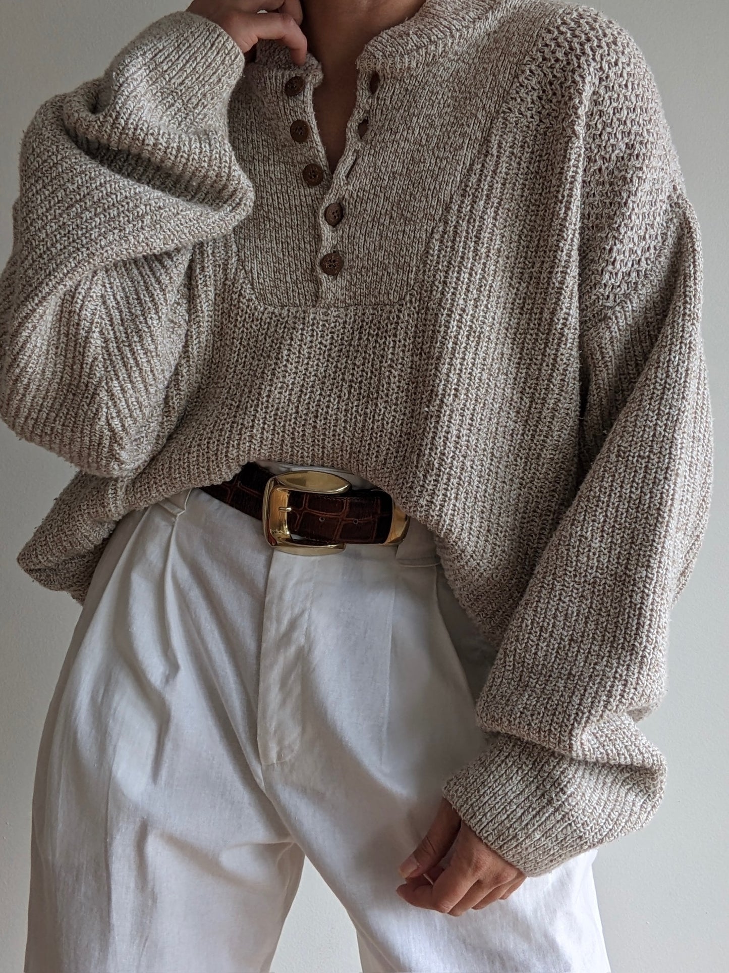 Vintage Oatmeal Cotton Henley