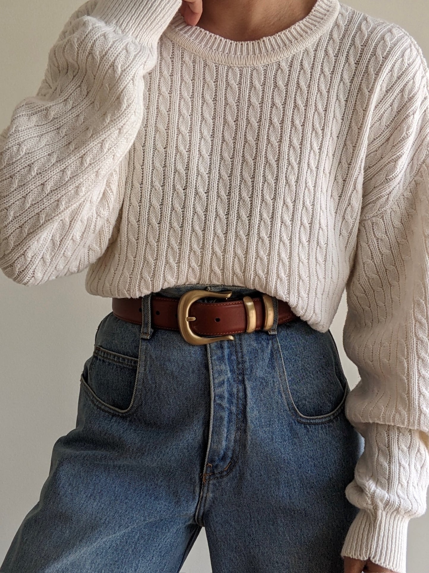 Classic Vintage Ivory Cable Knit Sweater