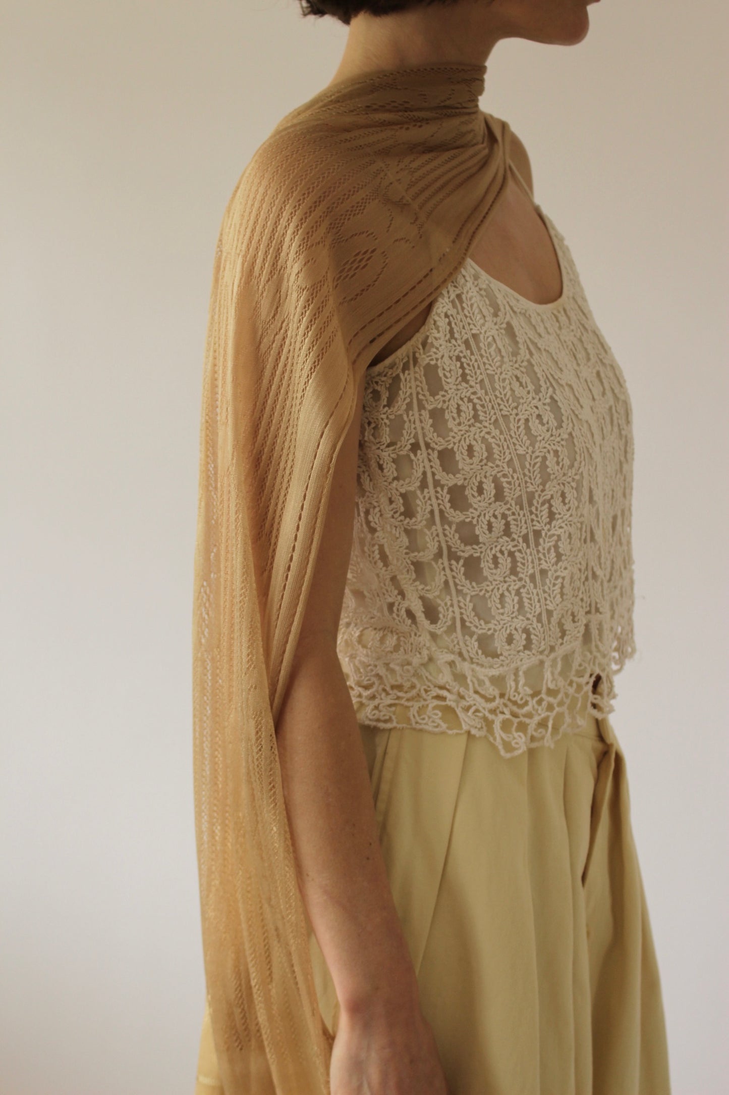 Vintage Sheer Knit Fringe Scarf