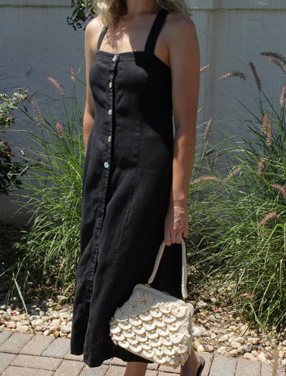 Vintage Faded Black Buttoned Linen Dress