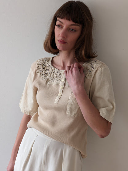 Vintage Sand Ribbed & Woven Henley