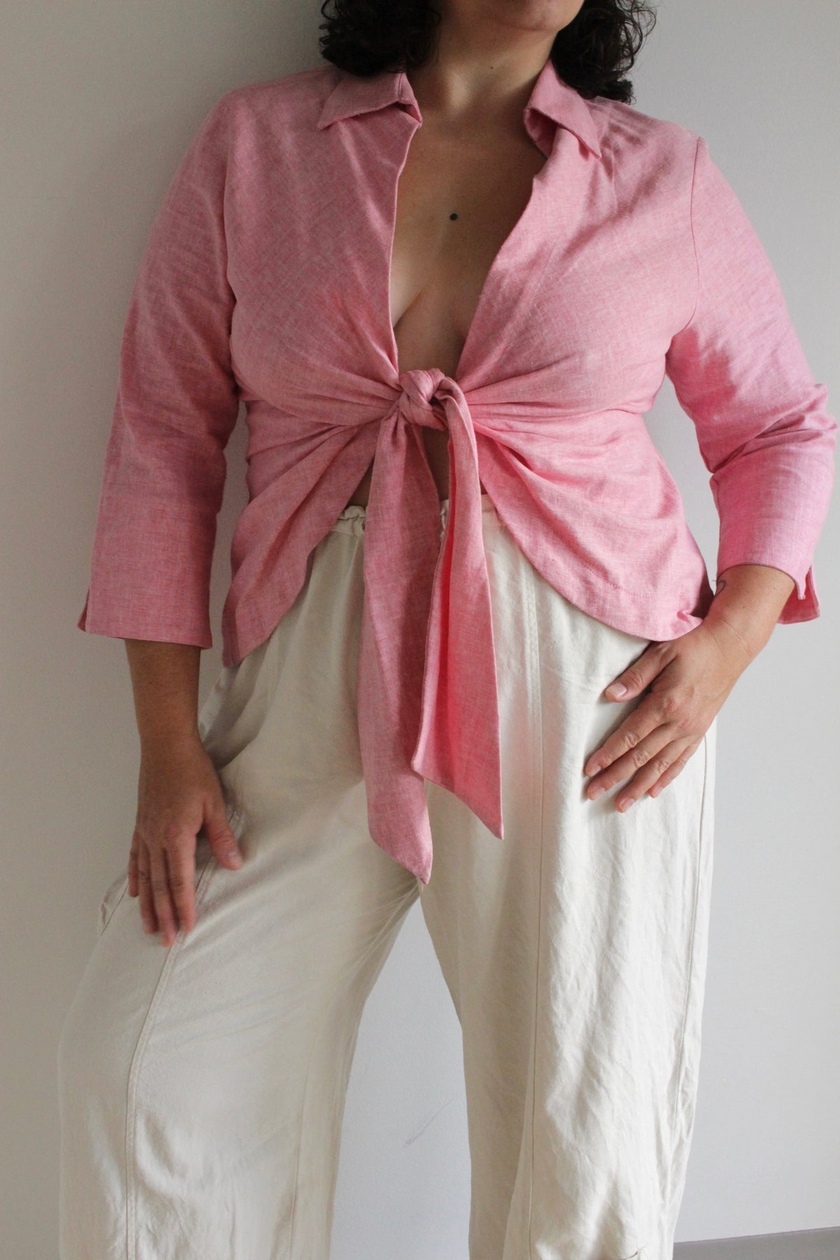 Vintage Strawberry Woven Tie Blouse