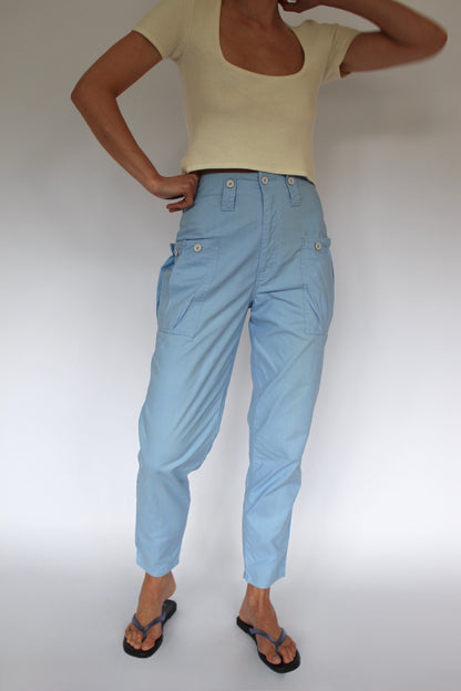 Vintage Sky Blue Cargo-Pocket Pants
