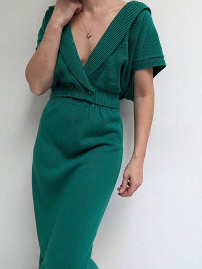 Vintage Emerald Knit Vest & Skirt Set