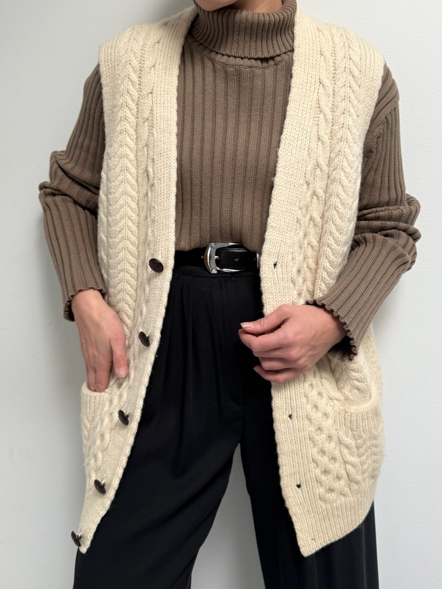 Classic Vintage Cream Fisherman Wool Sweater Vest