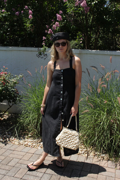 Vintage Faded Black Buttoned Linen Dress