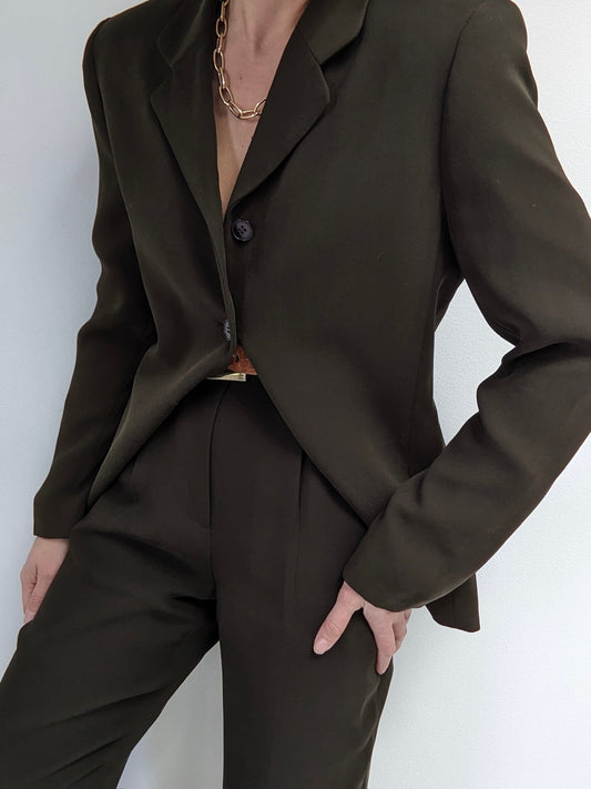 Stunning Vintage Olive Silk Pantsuit