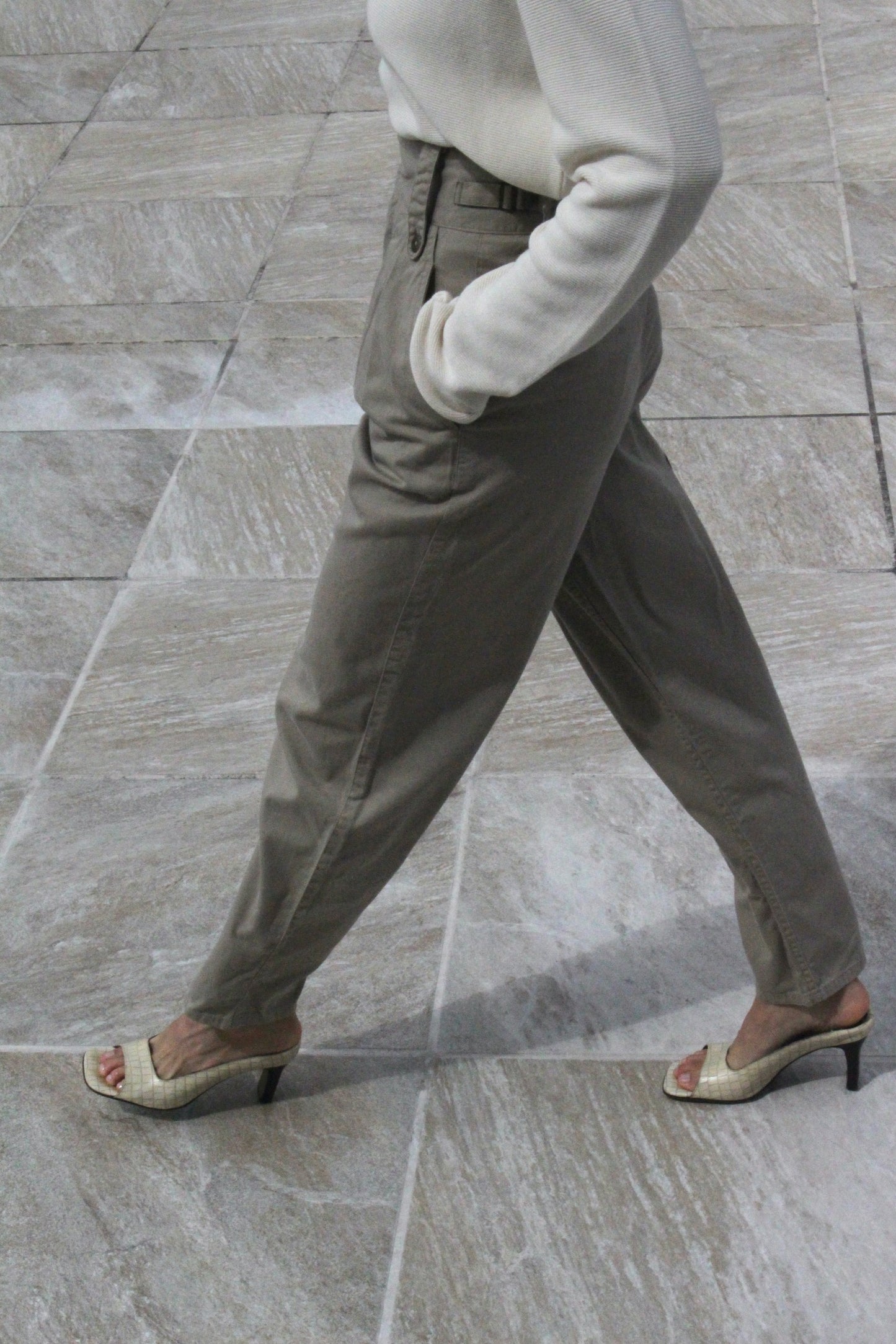 Vintage Pleated Cotton Twill Cargo Pants