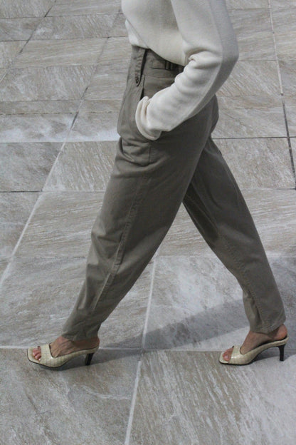 Vintage Pleated Cotton Twill Cargo Pants