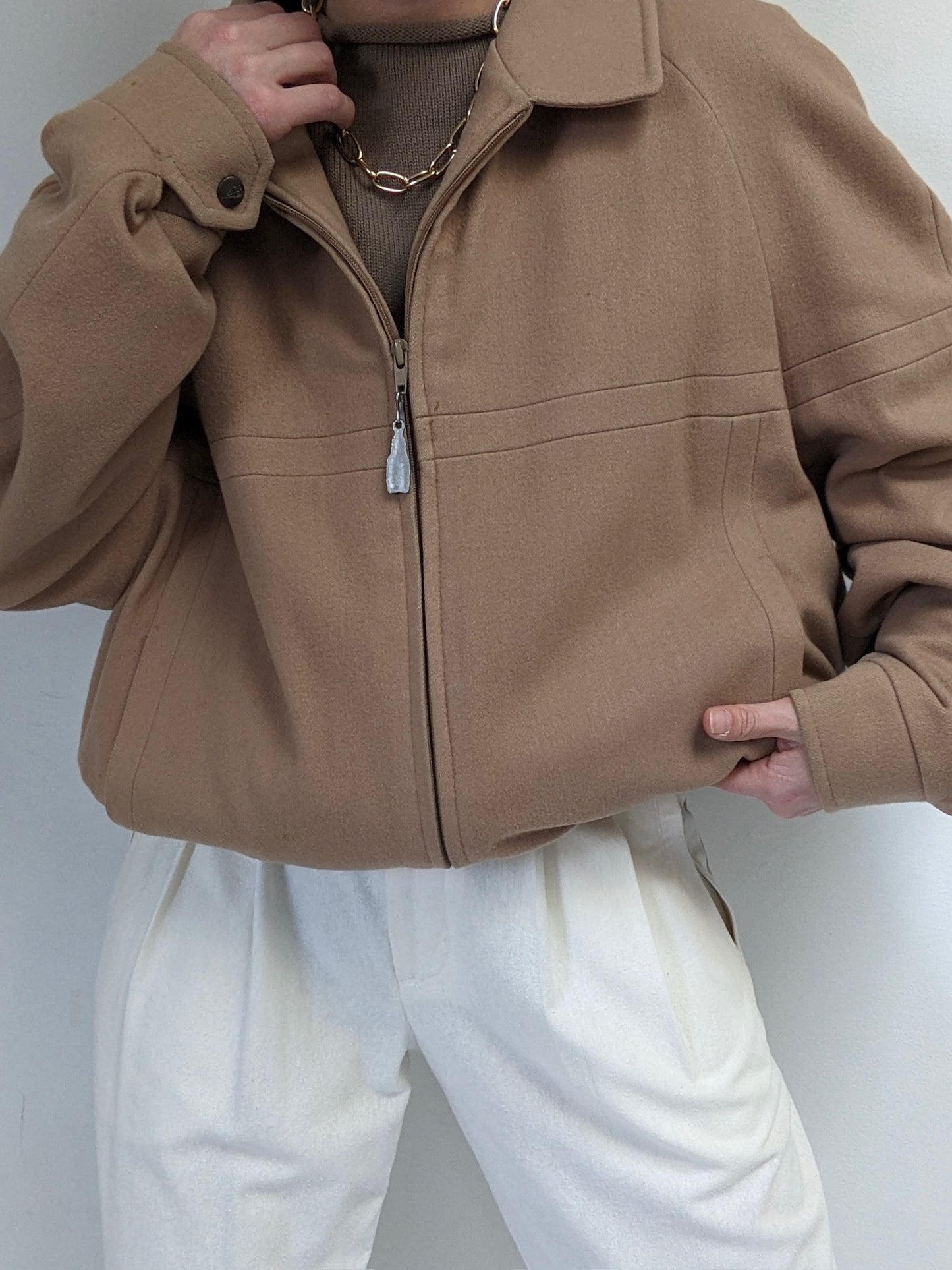 Vintage Toffee Wool Bomber Jacket