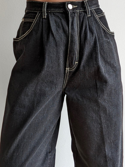 Vintage Gitano Ink Black Pleated Denim