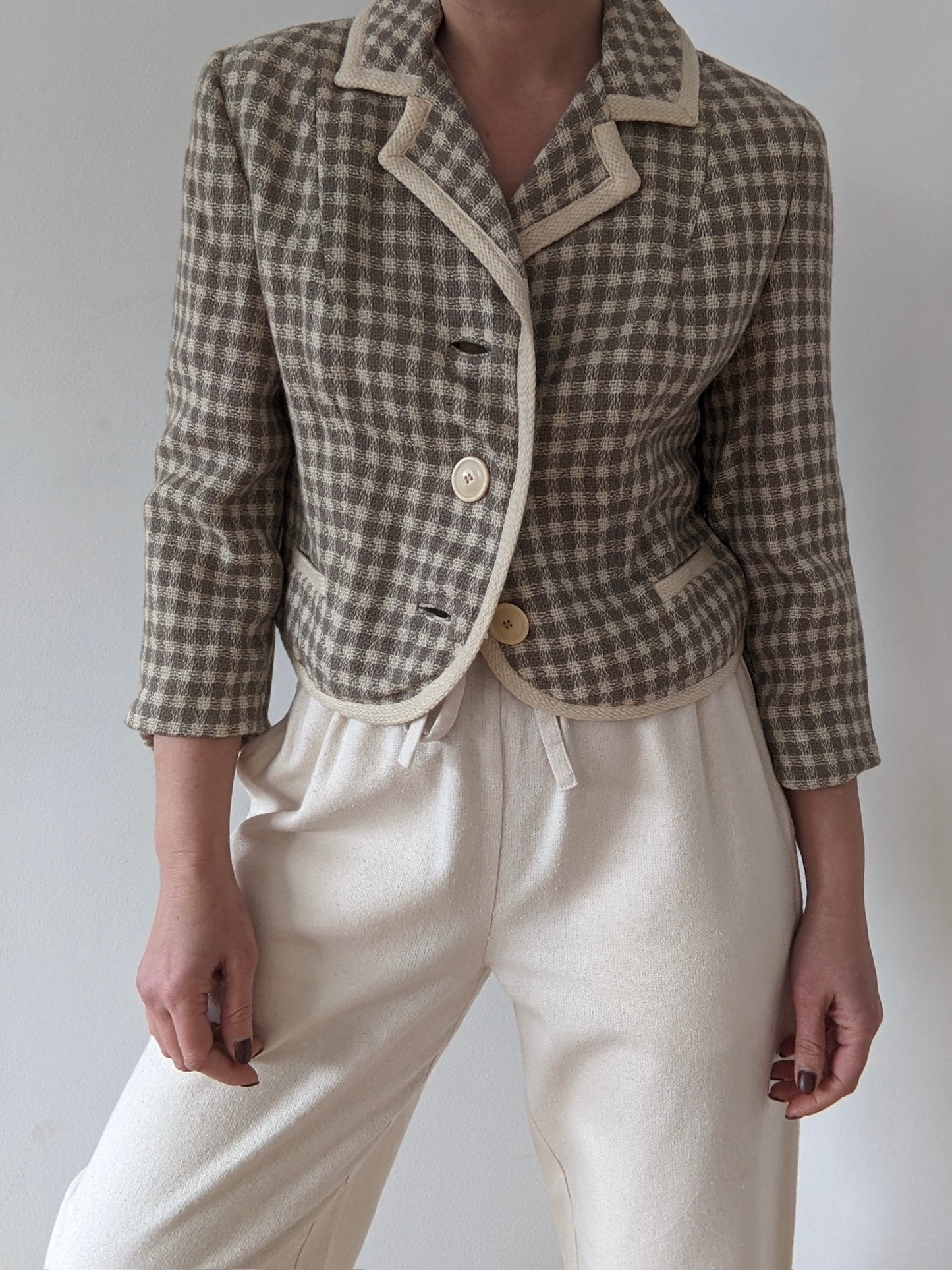 Sweet Vintage Cropped Woven Wool Jacket