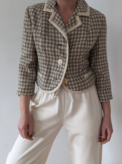 Sweet Vintage Cropped Woven Wool Jacket