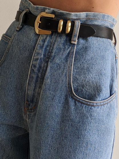 Vintage Smooth Ink Black Leather Belt