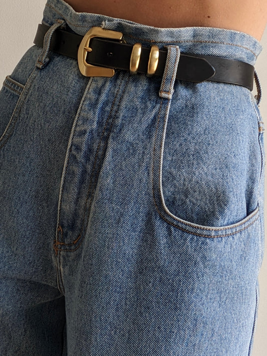 Vintage Smooth Ink Black Leather Belt