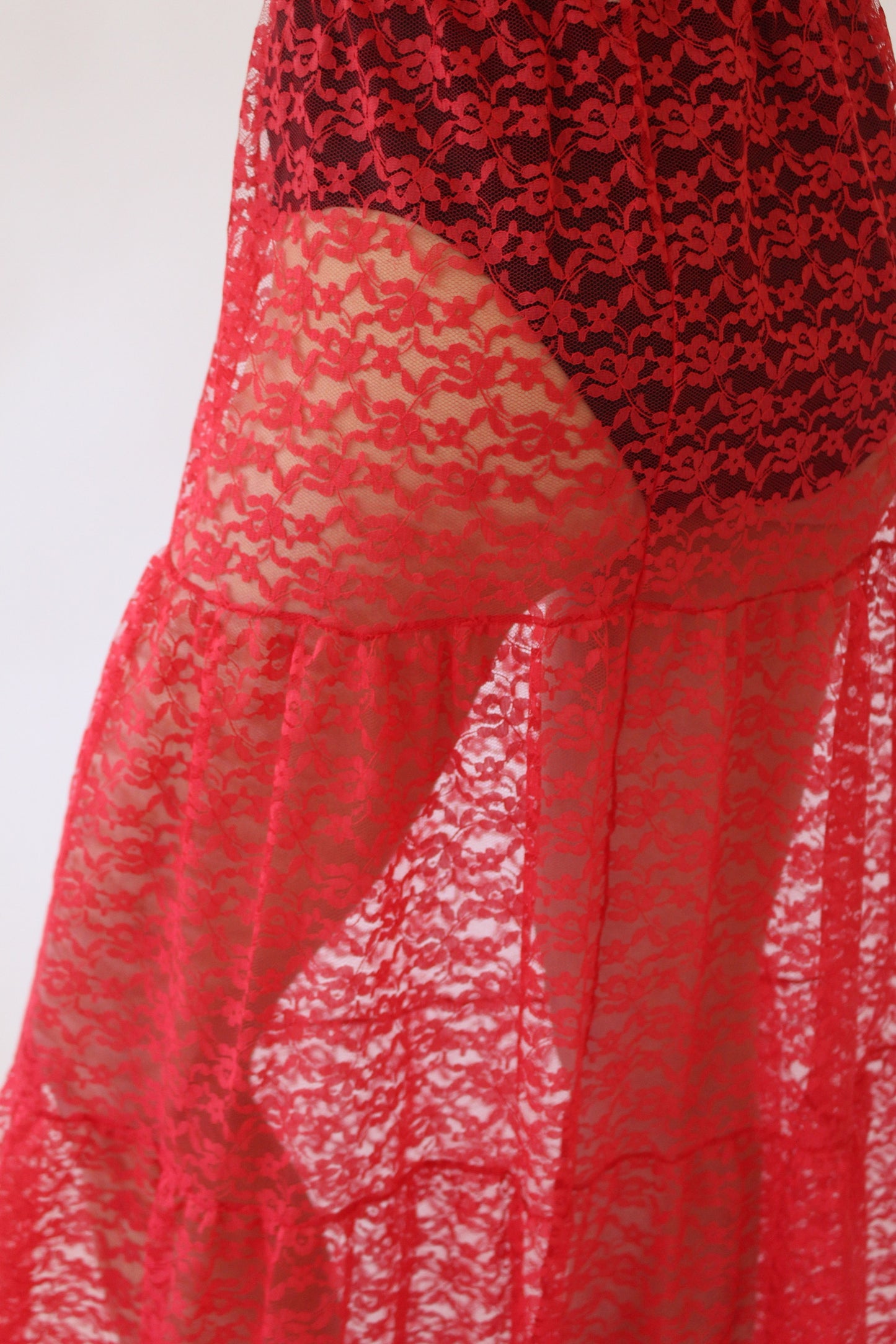 Vintage Raspberry Sheer Lace Skirt