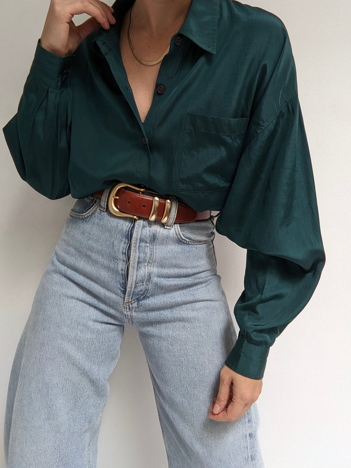 Vintage Evergreen Silk Blouse