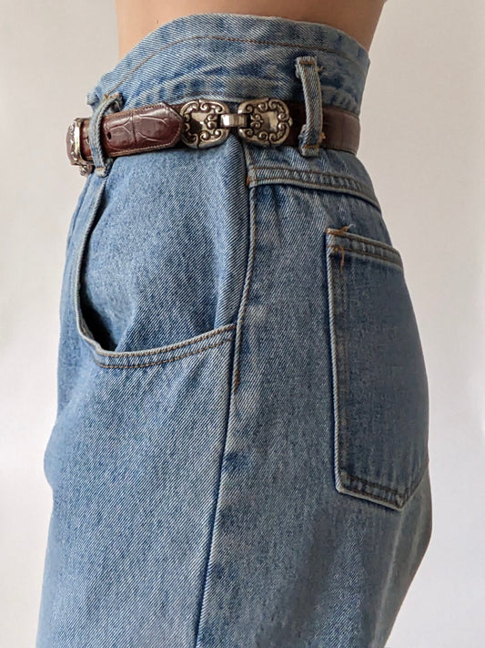 Vintage Segmented Tobacco Embossed Leather Belt