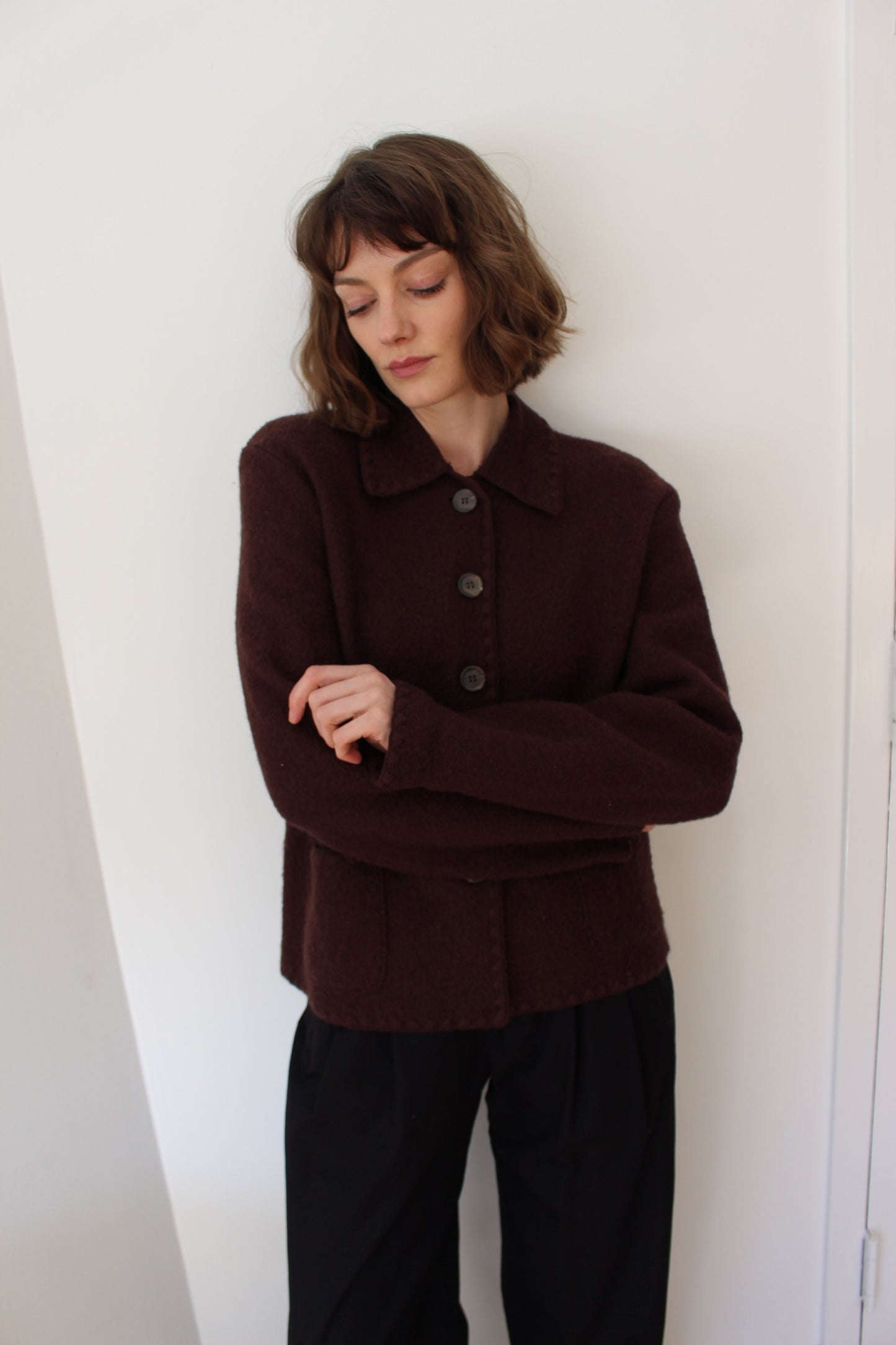 Vintage Chocolate Wool Bouclé Cardigan