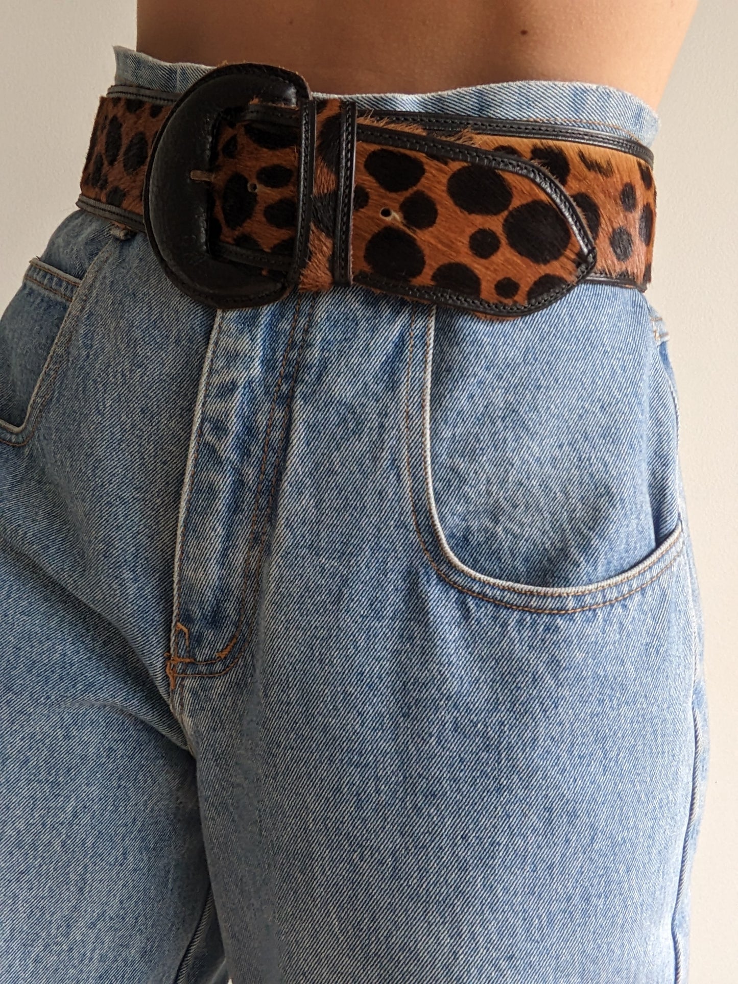 Statement Vintage Printed Pony Hair & Leather Belt
