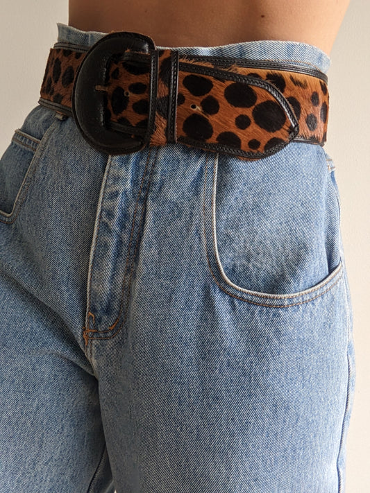 Statement Vintage Printed Pony Hair & Leather Belt