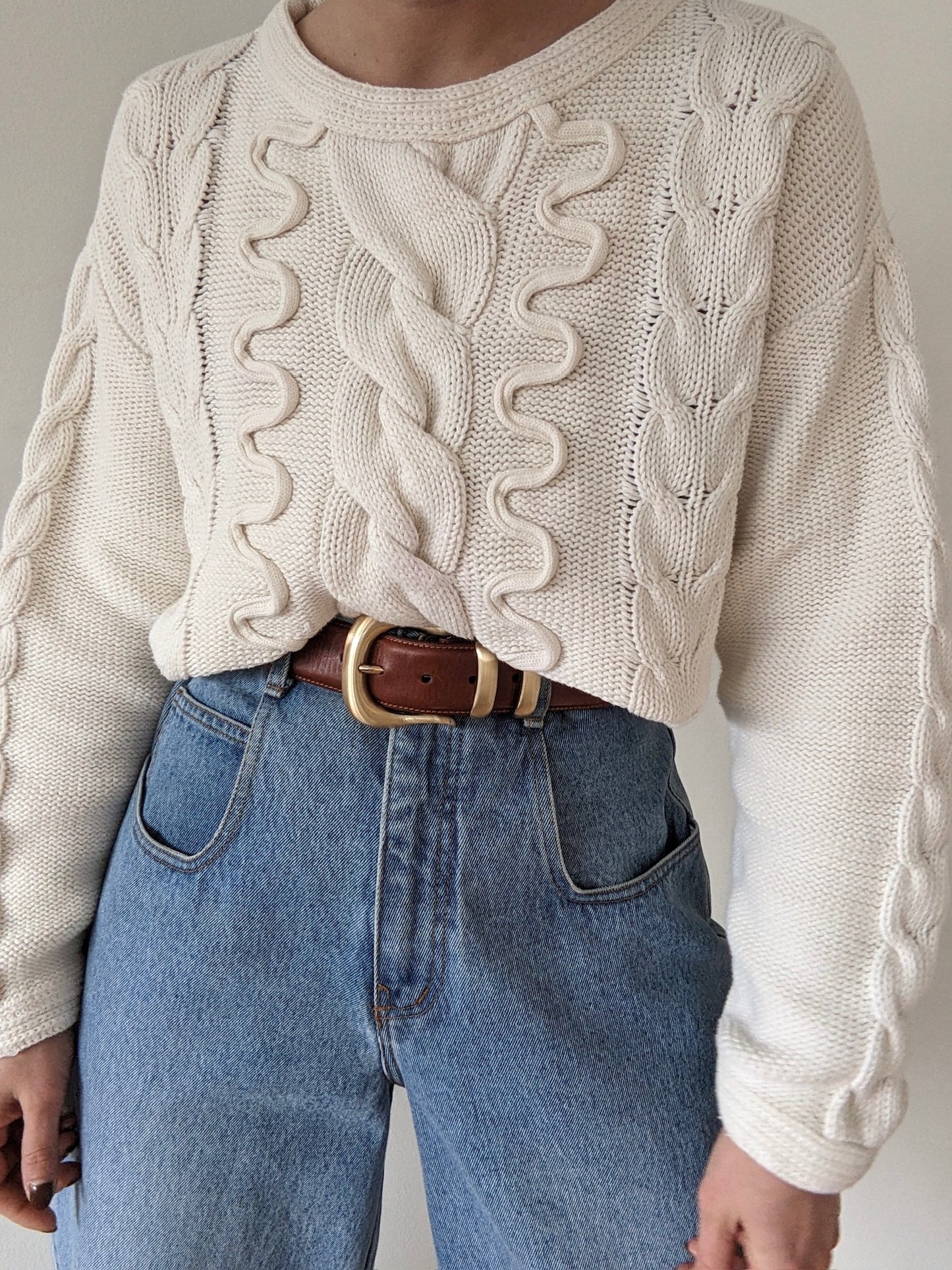 Vintage Ivory Cable Knit Crop Sweater